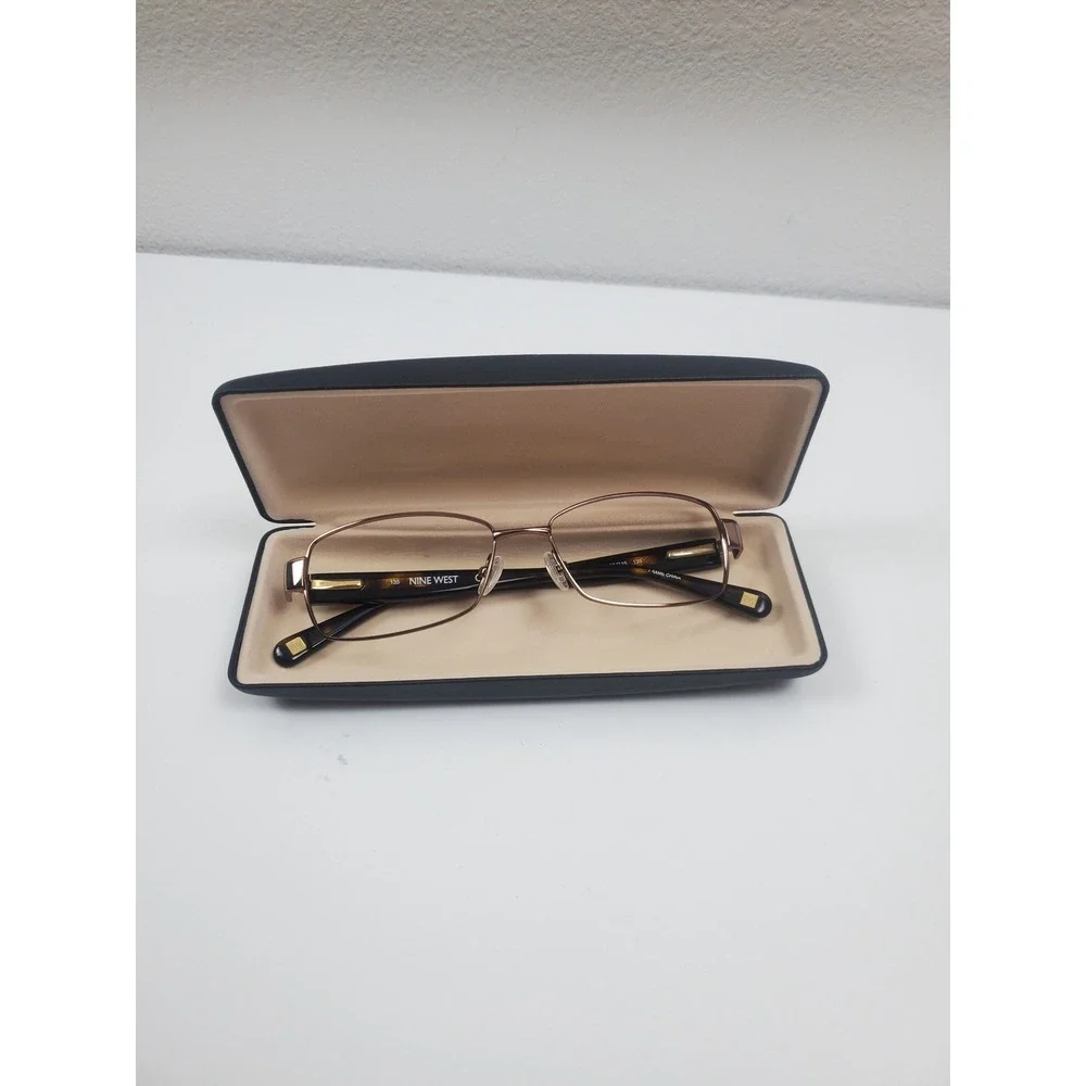 Nine West NW1021 Brown Metallic Rectangular Eyeglass Frames 52-15-135 with Case